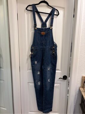 Dark Blue Denim Overalls Jumpsuit